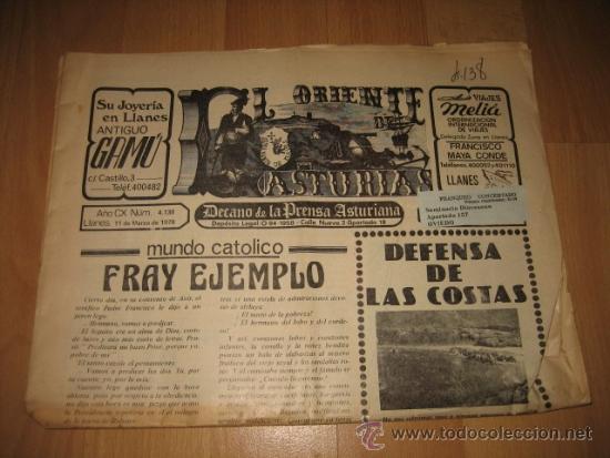 Collectionnisme de Revues et Journaux: EL ORIENTE DE ASTURIAS DECANO DE LA PRENSA ASTURIANA LLANES 11 DE MARZO DE 1978