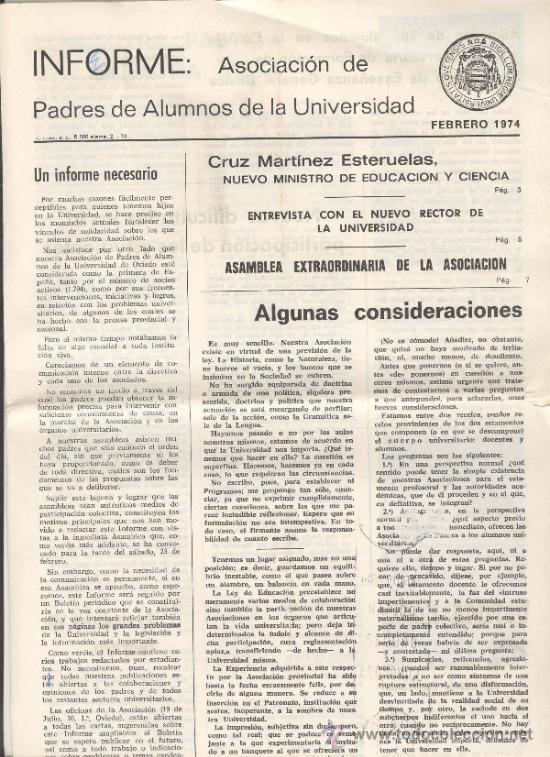Collezionismo di Riviste e Giornali: REVISTA INFORMATIVA ASOCIACION DE PADRES DE ALUMNO UNIVERSIDAD DE OVIEDO FEBRERO 1974