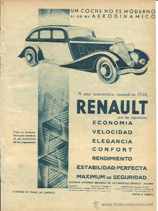 Coleccionismo de Revistas y Peri&oacute;dicos: Publicidad autom&oacute;vil Renault Vivastella - 1934