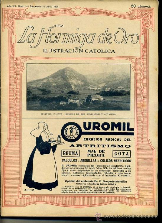 Coleccionismo de revistas y peri&oacute;dicos: HORMIGA DE ORO ILUSTRACI&Oacute;N CAT&Oacute;LICA 12-VI-1924 - BUSTURIA - VIZCAYA EN PORTADA