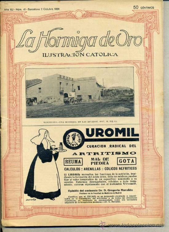 Coleccionismo de revistas y peri&oacute;dicos: HORMIGA DE ORO ILUSTRACI&Oacute;N CAT&Oacute;LICA 2-X-1924 - HOSTER&Iacute;A AFUERAS DE BARCELONA EN PORTADA