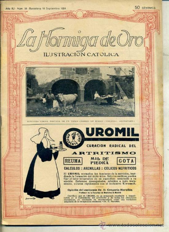 Coleccionismo de revistas y peri&oacute;dicos: HORMIGA DE ORO ILUSTRACI&Oacute;N CAT&Oacute;LICA 18-IX-1924 - BERRIZ, VIZCAYA EN PORTADA