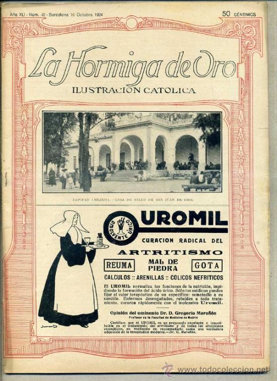 Coleccionismo de revistas y peri&oacute;dicos: HORMIGA DE ORO ILUSTRACI&Oacute;N CAT&Oacute;LICA 16-X-1924 - ZAPOPAN, M&Eacute;XICO EN PORTADA