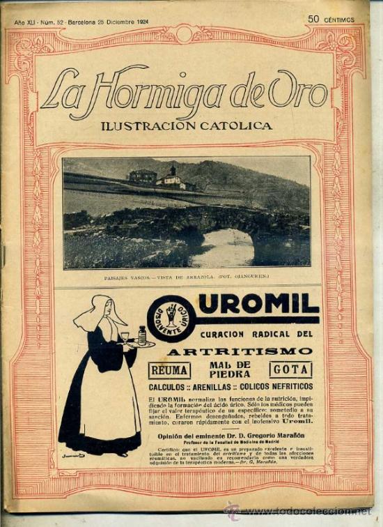 Coleccionismo de revistas y peri&oacute;dicos: HORMIGA DE ORO ILUSTRACI&Oacute;N CAT&Oacute;LICA 25-XII-1924 - ARRAZOLA EN PORTADA