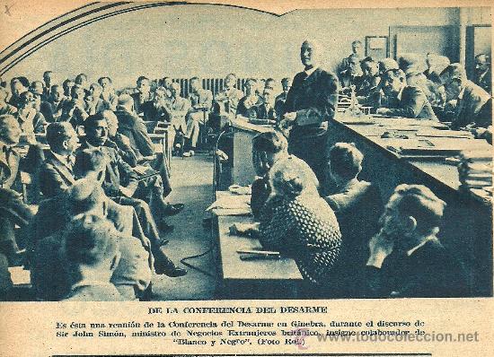 Coleccionismo de revistas y peri&oacute;dicos: * GINEBRA * Discurso del Sir John Simon en la Conferencia del Desarme  - 1934