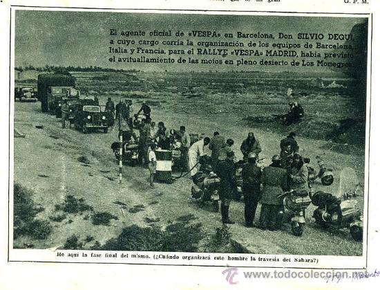 Coleccionismo de Revistas y Peri&oacute;dicos: VESPA 1954 TRAVESIA DE LOS MONEGROS  ARAGON RETAL HOJA REVISTA