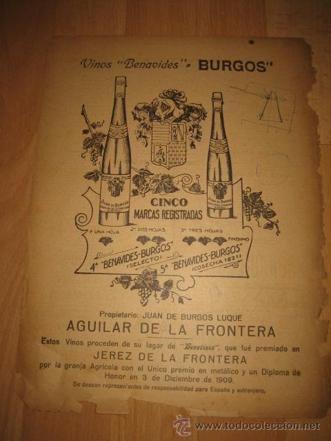Sammeln von Zeitschriften und Zeitungen: PUBLICIDA VINOS BENAVIDES BURGOS  HOJA DE REVISTA A B C 1926