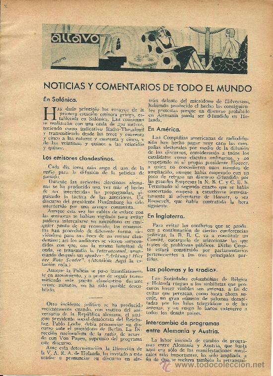 Coleccionismo de revistas y peri&oacute;dicos: * RADIO * Emisores clandestinos, actividad radio Mil&aacute;n, radio Vaticano, las palomas y la- 1932
