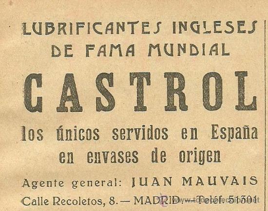 Coleccionismo de revistas y peri&oacute;dicos: Publicidad lubricantes Castrol - 1933