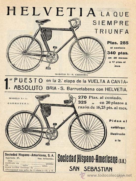 Coleccionismo de revistas y peri&oacute;dicos: CICLISMO 1925 BICICLETAS HELVETIA SAN SEBASTIAN HOJA REVISTA