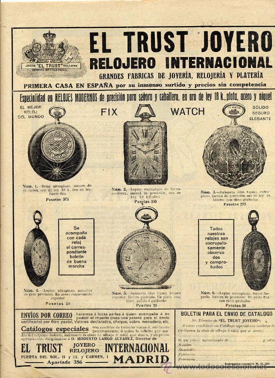 Coleccionismo de Revistas y Peri&oacute;dicos: EL TRUST JOYERO 1916 RELOJES DE BOLSILLO HOJA REVISTA