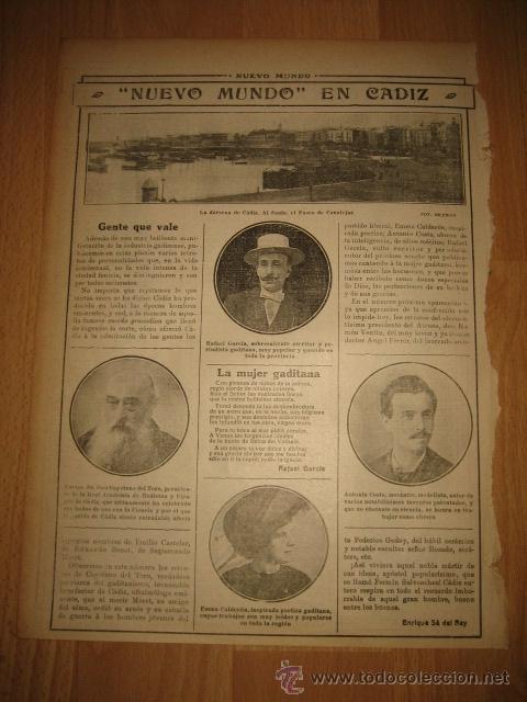 Coleccionismo de Revistas y Peri&oacute;dicos: LA DARSENA DE CADIZ AL FONDO EL PASEO DE CANALEJAS.GADITANOS CONOCIDOS HOJA REVISTA NUEVO MUNDO 1913