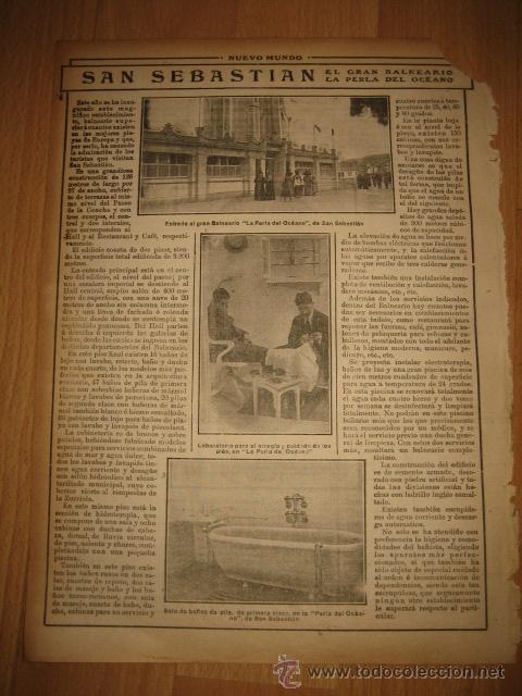 Coleccionismo de Revistas y Peri&oacute;dicos: SAN SEBASTIAN EL GRAN BALNEARIO LA PERLA DEL OCEANO HOJA REVISTA NUEVO MUNDO 1913