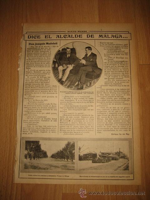 Sammeln von Zeitschriften und Zeitungen: MALAGA,ALCALDE,ANDEN CENTRAL DEL PARQUE,DESCARGA EN UNO DE LOS MUELLES HOJA REVISTA NUEVO MUNDO 1913
