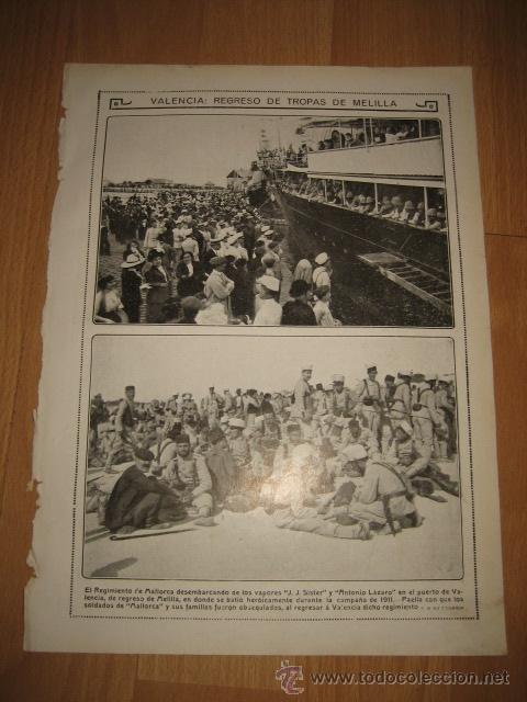 Coleccionismo de Revistas y Peri&oacute;dicos: VALENCIA REGRESO DE PROPAS DE MELILLA HOJA REVISTA NUEVO MUNDO 1913