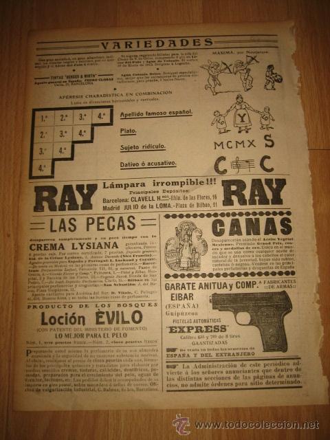 Coleccionismo de Revistas y Peri&oacute;dicos: PUBLICIDAD PISTOLAS EXPRESS/LOCION EVILO HOJA REVISTA NUEVO MUNDO 1913