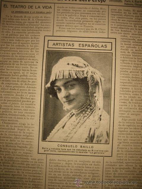 Coleccionismo de Revistas y Peri&oacute;dicos: ARTISTAS ESPA&Ntilde;OLAS  CONSUELO BAILLO HOJA REVISTA NUEVO MUNDO 1912