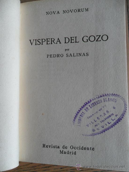 Coleccionismo de Revistas y Peri&oacute;dicos: Vispera del gozo. Pedro Salinas. Revista de Occidente, Madrid 1926
