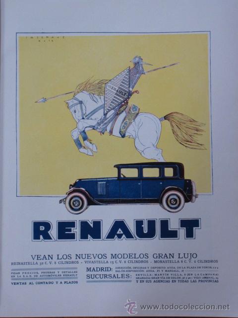 Coleccionismo de Revistas y Peri&oacute;dicos: Publicidad autom&oacute;viles RENAULT / dibujo de Casenave- 1929 * COSM&Oacute;POLIS *