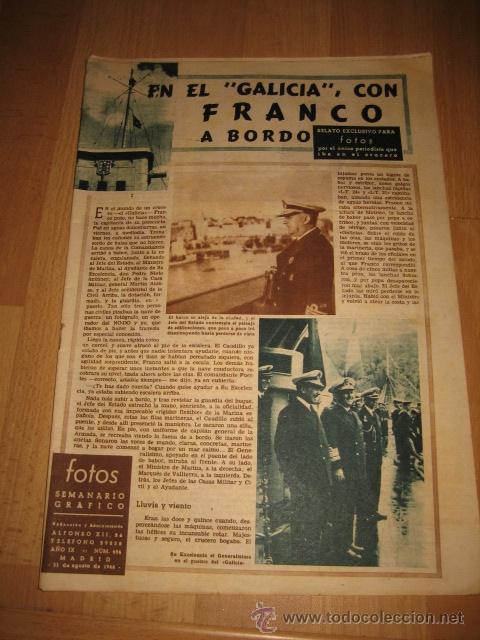 Coleccionismo de Revistas y Peri&oacute;dicos: EN EL CRUCERO GALICIA CON FRANCO A BORDO 2 HOJAS DE REVISTA FOTOS 1946