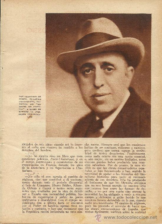 Collectionnisme de Revues et Journaux: De actualidad pol&iacute;tica: una charla con Don Francisco de Coss&iacute;o / Jos&eacute; Prados L&oacute;pez - 1933