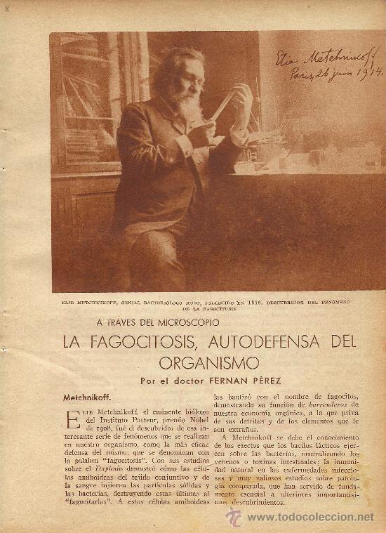 Collectionnisme de Revues et Journaux: * MEDICINA * La fagocitosis autodefensa del organismo / Dr. Fern&aacute;n P&eacute;rez - 1933