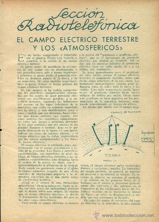 Collectionnisme de Revues et Journaux: * RADIO * EL campo el&eacute;ctrico terrestre y los atmosf&eacute;ricos - 1933