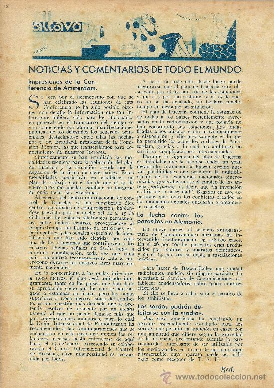 Collezionismo di Riviste e Giornali: * RADIO * Noticias y comentarios: conferencia de Amsterdam, los sordos podr&aacute;n deleitarse - 1933