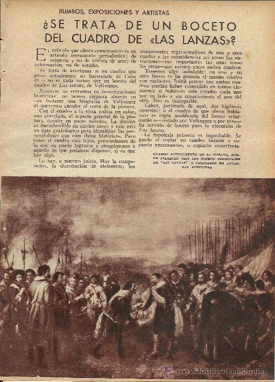 Coleccionismo de Revistas y Peri&oacute;dicos: * ARTE * &iquest;Boceto del cuadro de Las Lanzas de Vel&aacute;zquez? Julia Minguill&oacute;n, Coss&iacute;o... - 1933