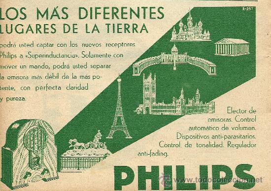 Coleccionismo de revistas y peri&oacute;dicos: Publicidad radio receptores Philips - 1933