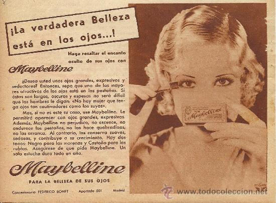 Coleccionismo de revistas y peri&oacute;dicos: Publicidad cosm&eacute;tica: m&aacute;scara de pesta&ntilde;as Maybelline - 1933