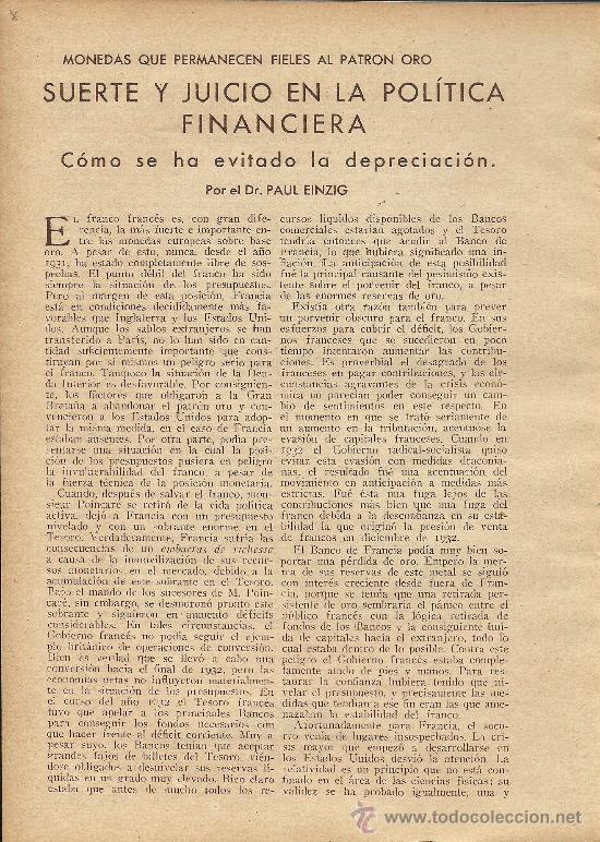 Coleccionismo de revistas y peri&oacute;dicos: Suerte y juicio en la pol&iacute;tica financiera: c&oacute;mo se ha evitado la depreciaci&oacute;n / Dr. P. Einzig - 1933