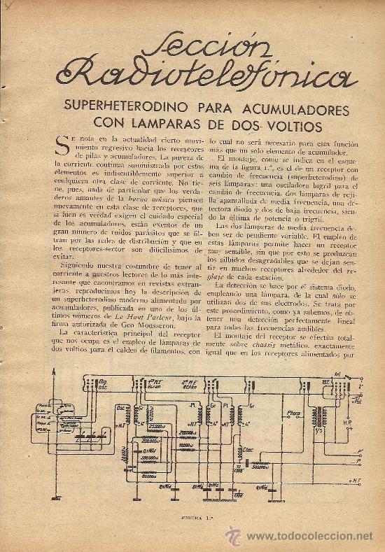 Coleccionismo de revistas y peri&oacute;dicos: * RADIO * Superheterodino para Acumuladores con l&aacute;mparas de dos voltios, adaptador de ... - 1933