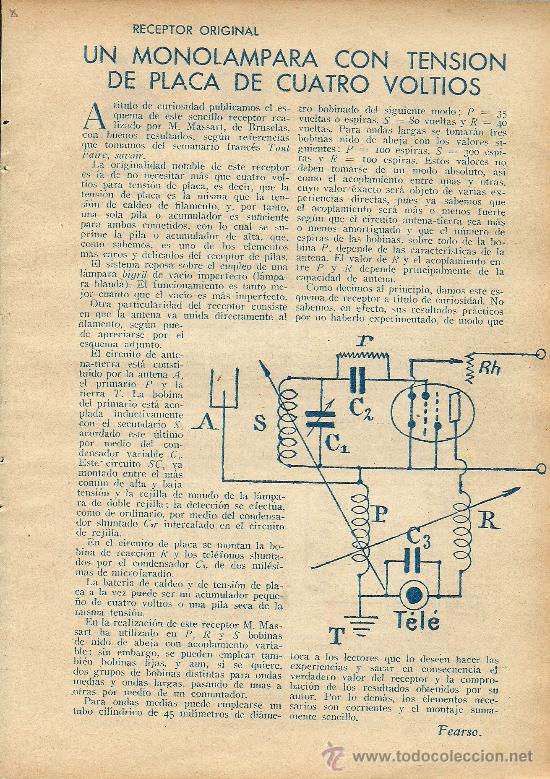 Coleccionismo de revistas y peri&oacute;dicos: * RADIO * Un monol&aacute;mpara con tensi&oacute;n de placa de cuatro voltios, reguladores anti-fading - 1933