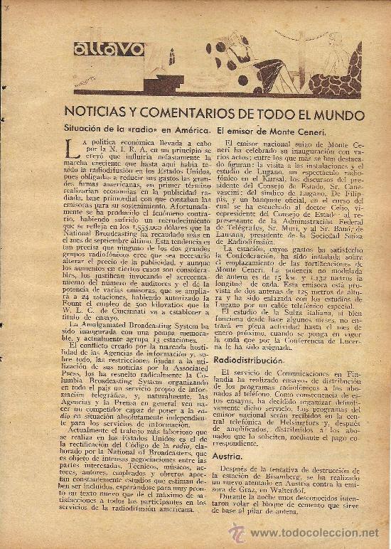 Coleccionismo de revistas y peri&oacute;dicos: * RADIO * El emisor de Monte Ceneri, la radio en Egipto, emisiones alemanas&hellip; - 1933