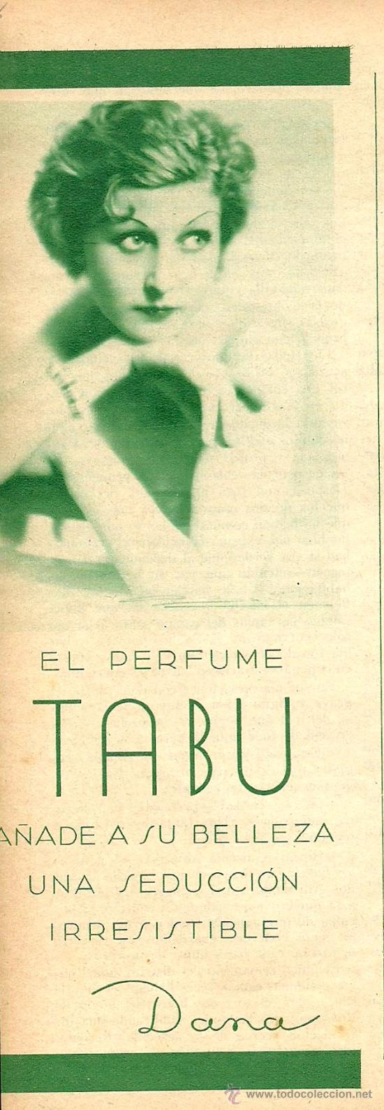 Coleccionismo de revistas y peri&oacute;dicos: Publicidad perfume Tab&uacute; de Dana - 1933