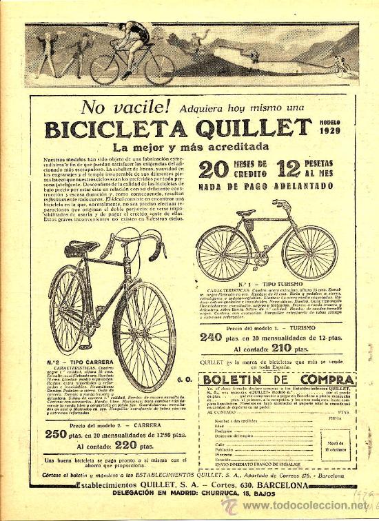 Coleccionismo de revistas y peri&oacute;dicos: CICLISMO 1929 BICICLETA QUILLET BARCELONA HOJA REVISTA