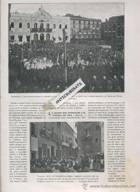 Coleccionismo de Revistas y Peri&oacute;dicos: REVISTA.A&Ntilde;O 1908.VIRGEN DEL PILAR.ZARAGOZA.TORTOSA. PLA&Ccedil;A DEL CANONGE O'CALLAGHAN.NICOLAU SALMERON.