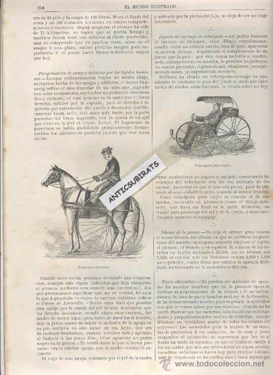 Coleccionismo de revistas y peri&oacute;dicos: REVISTA.A&Ntilde;O 1882.CICLISMO.GRABADOS DE RARAS BICICLETAS.VELOCIPEDO STILLMAN.VELOCIPEDO PARA VIAJES.
