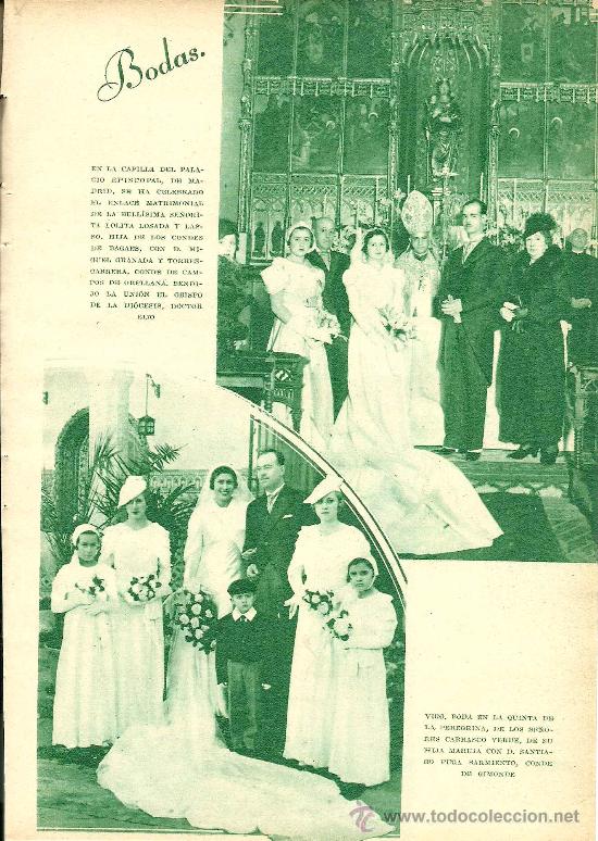 Coleccionismo de revistas y peri&oacute;dicos: * BODA * Enlace Srta. Lolita Losada y Lasso &ndash; D. Miguel Granada y Torres Carrera&hellip; - 1933