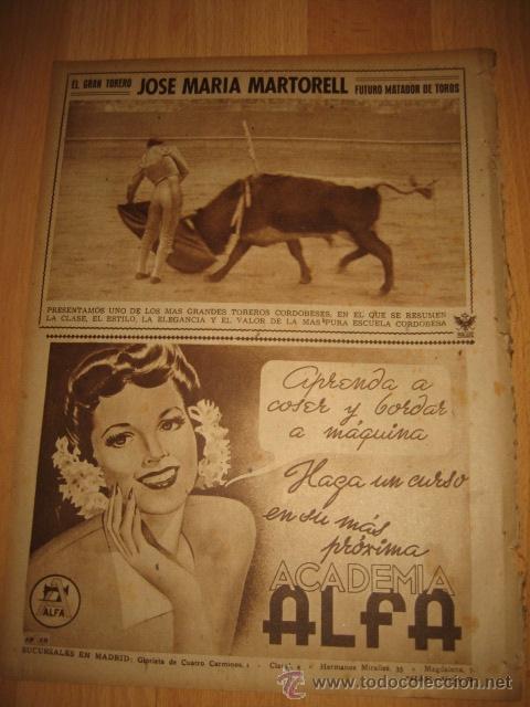 Coleccionismo de revistas y peri&oacute;dicos: PUBLICIDAD ACADEMIA ALFA/TORERO JOSE MARIA MARTORELL HOJA REVISTA ABC 1949