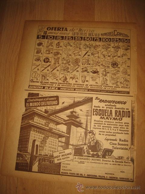Coleccionismo de revistas y peri&oacute;dicos: PUBLICIDAD ALMACENES CAPITOL/ ESCUELA RADIO MAYMO  HOJA REVISTA ABC 1949