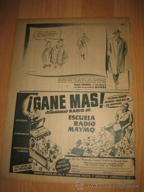 Coleccionismo de Revistas y Peri&oacute;dicos: VI&Ntilde;ETA PUBLICITARIA DE CENTRAL CORTEFIEL / ESCUELA RADIO MAYMO HOJA REVISTA ABC 1949