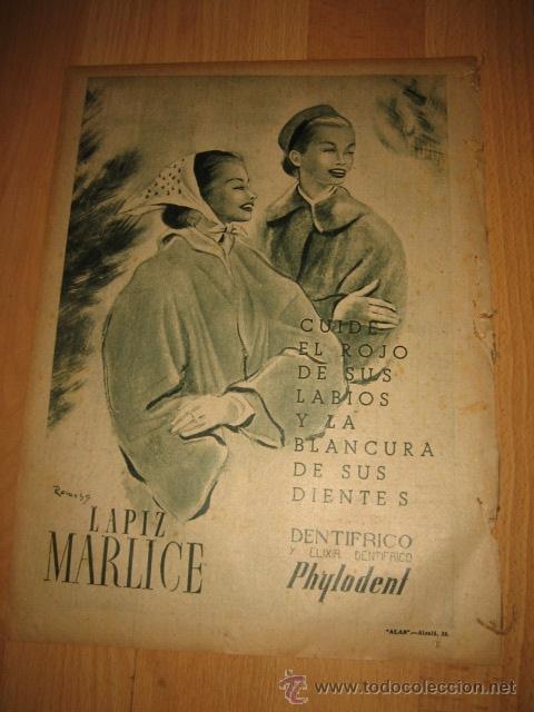 Coleccionismo de revistas y peri&oacute;dicos: PUBLICIDAD LAPIZ LABIAL MARLICE / DENTIFRICO PHYLODENT HOJA REVISTA ABC 1949
