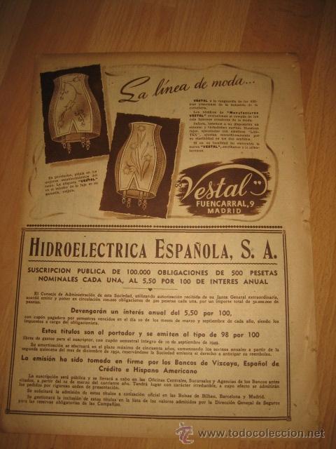 Coleccionismo de revistas y peri&oacute;dicos: PUBLICIDAD CORSES VESTALHIDROELECTRICA ESPA&Ntilde;OLA  HOJA REVISTA ABC 1949