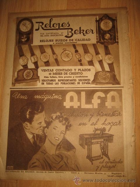 Coleccionismo de revistas y peri&oacute;dicos: PUBLICIDAD MAQUINA DE COSER ALFA / RELOJES BEKER HOJA REVISTA ABC 1949