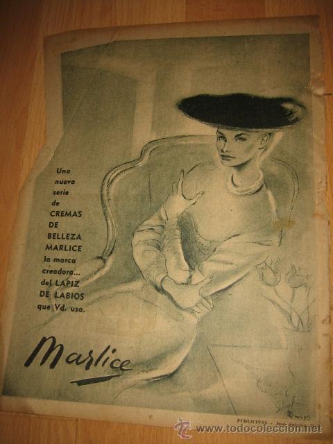 Coleccionismo de revistas y peri&oacute;dicos: PUBLICIDAD CREMAS DE BELLEZA MARLICE / RADIO OLYMPIA  HOJA REVISTA ABC 1949