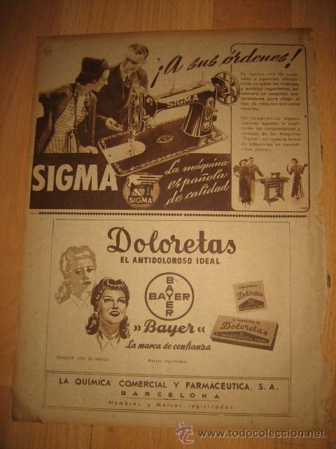 Coleccionismo de Revistas y Peri&oacute;dicos: MAQUINA DE COSER SIGMA / DOLORETAS  BAYER HOJA REVISTA ABC 1949