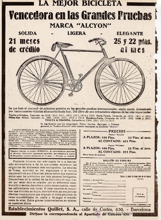 Coleccionismo de revistas y peri&oacute;dicos: CICLISMO 1924 BICICLETAS ALCYON  BARCELONA HOJA REVISTA