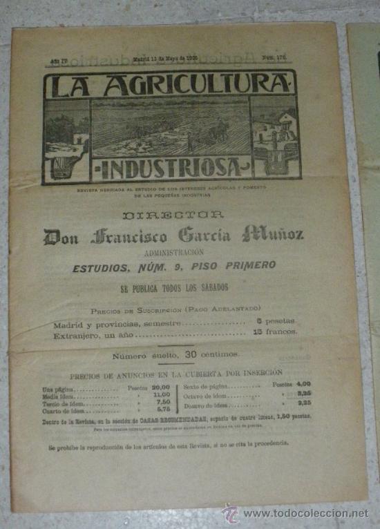 Coleccionismo de Revistas y Peri&oacute;dicos: ANTIGUA REVISTA LA AGRICULTURA INDUSTRIOSA, 13 DE MAYO DE 1905, N. 176, 16 PAG. REVISTA DEDICADA AL